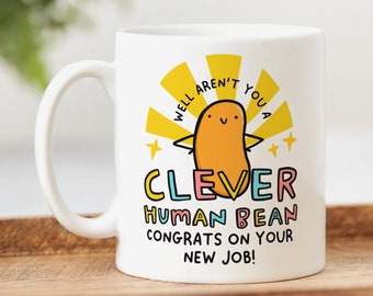 Taza "Felicidades por tu nuevo trabajo", Clever Human Bean™ - Regalo personalizado, Regalo divertido de felicitación, Taza personalizada