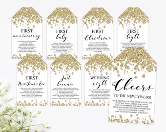Milestone Wine Tags - Gold - Bridal Shower - Gift Basket Tags - First Year Milestones - INSTANT DOWNLOAD - Year Of Firsts - PRINTABLE - G005