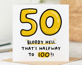 Carte d'anniversaire à mi-chemin des 100 ans, carte drôle des 50 ans, enfer sanglant 50, carte drôle, carte de blague