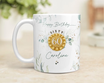 Personalised Floral 60th Birthday Mug with Name