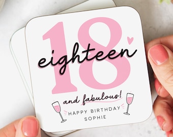 Personalised 18th Birthday Coaster, 18 And Fabulous, 18th Birthday Gift, Milestone Birthday Gift, Pink
