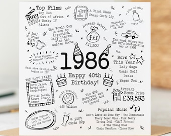 1986 Birthday Card - 40th Milestone Birthday Card - For Him, For Her, Daughter, Son
