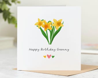 Floral Birthday Card for Granny | Daffodils and Hearts