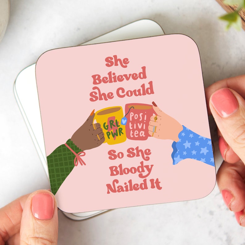 She Believed She Could Coaster Feminist Gift, Friendship Gift, New Job, Promotion, Congratulations, Exams, Good Luck Thank You Gift image 1