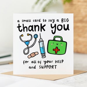 Small Card To Say A Big Thank You - Doctor, Nurse, GP, Midwife - Thank You For All of Your Help and Support - Personalised Card