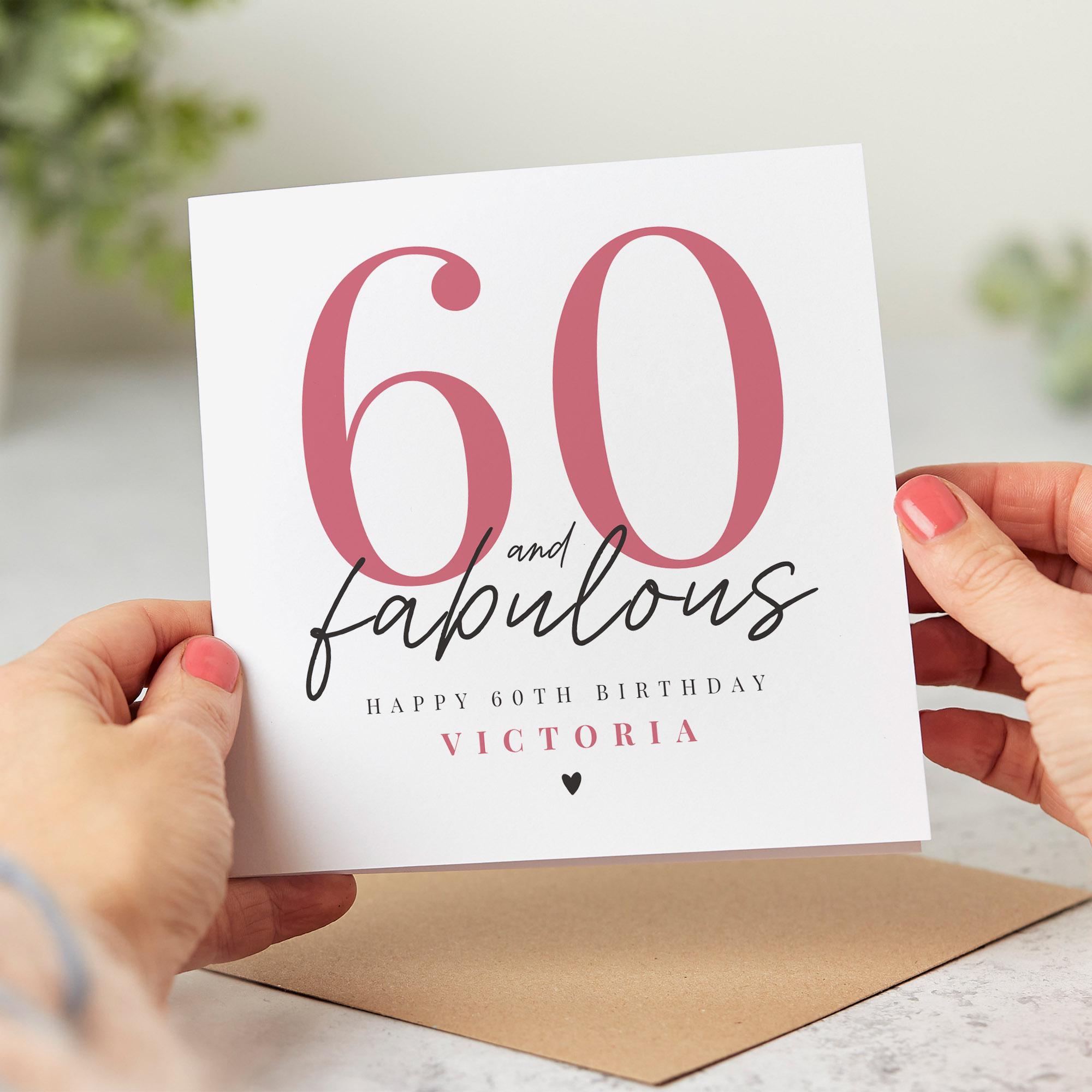 60th Birthday Card for Her, Personalised Name Card, 60 and Fabulous ...