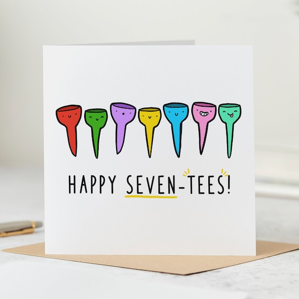 Tarjeta de cumpleaños de Seven-Tees - Tarjeta divertida para el 70 cumpleaños - Tarjeta divertida de golf - Tarjeta personalizada