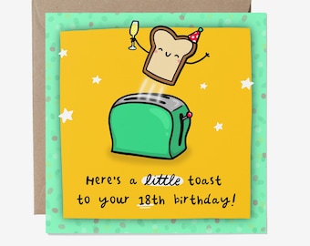 Toast to Your 18th Birthday, Funny 18th Birthday Card, Cute 18th Birthday Card, Personalised Card