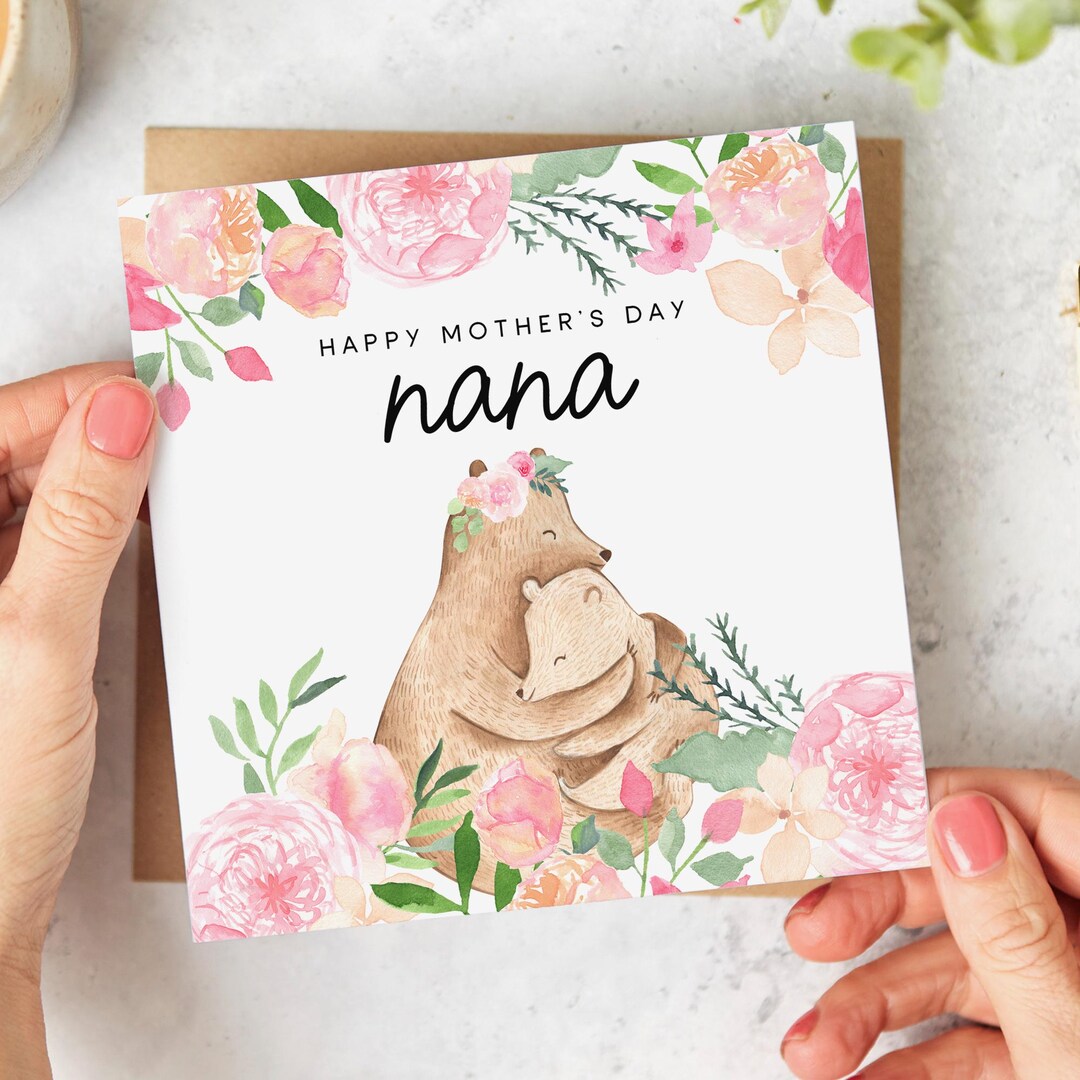 Mother's Day Card for Nana, Happy Mother's Day Nana, Floral, Bears ...