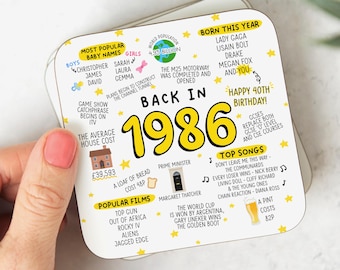 Back In 1986 Coaster - 40th Birthday Milestone Coaster, Fortieth Birthday