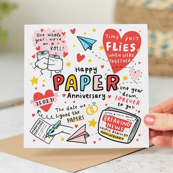 Personalised 1st Anniversary Card - Paper First Wedding For Husband Wife