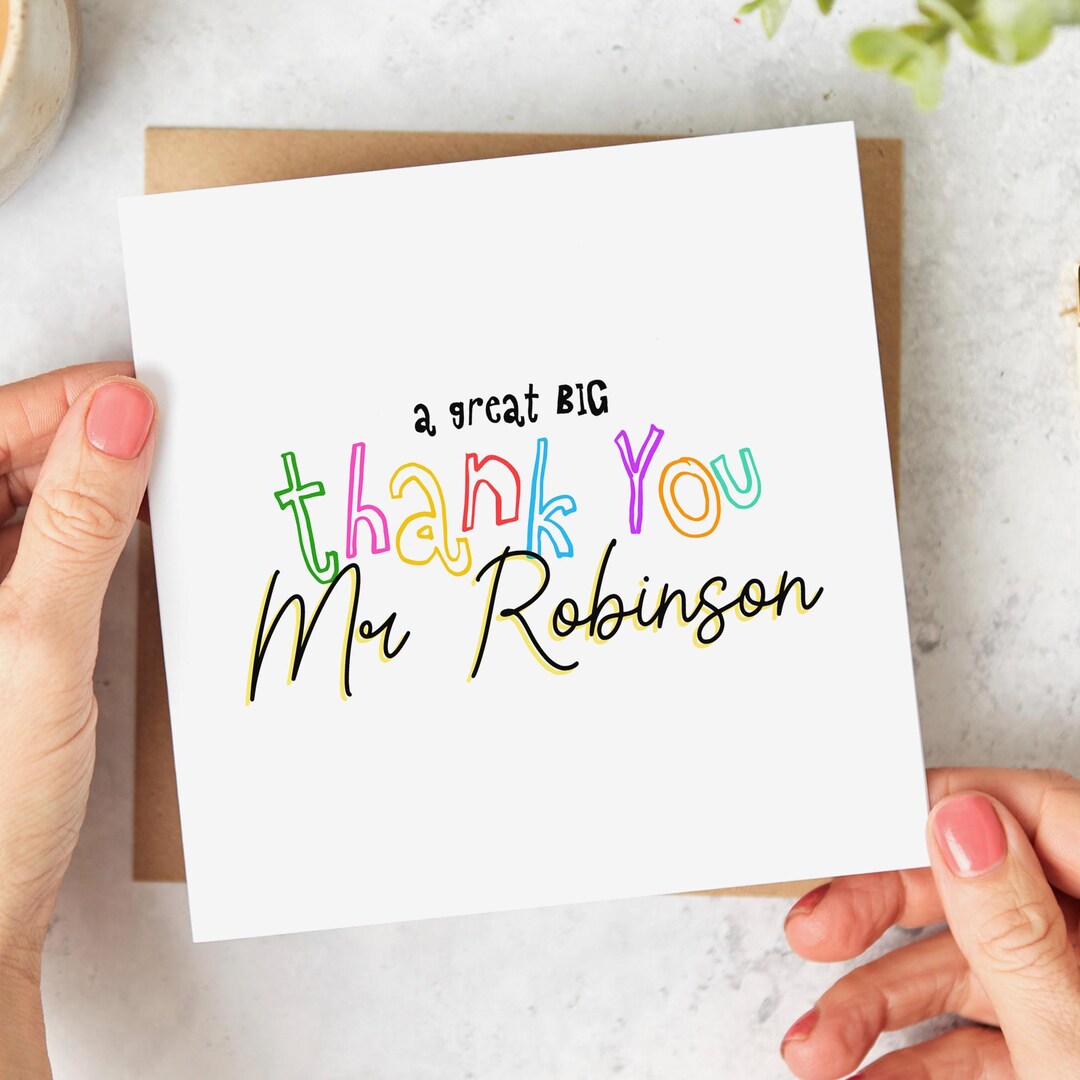 Personalised Thank You Card for Teacher, A Great Big Thank You, End of ...