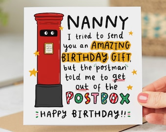 Tarjeta de cumpleaños divertida para la niñera: Intenté enviarte un regalo increíble - Tarjeta personalizada