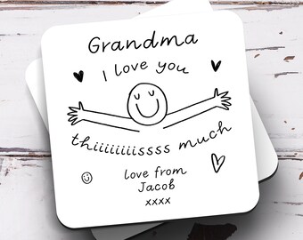 Grandma I Love You This Much Coaster, We Love You - Personalised Grandma Gift, Birthday Gift, Miss You, Thank You, Best Grandma Gift