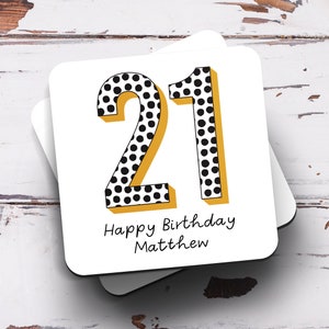 Personalised 21st Birthday Coaster - Personalised 21st Birthday Gift, Coaster, Polka Dots