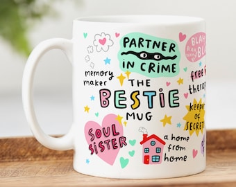 The Bestie Mug, My Sidekick, My Happy Place, My Partner In Crime, My Soul Sister, Best Friend Birthday Gift, For Her