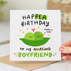 Funny Boyfriend Birthday Card - Hap-Pea Birthday To An Amazing Boyfriend - Personalised Card