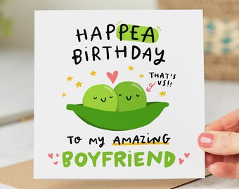 Funny Boyfriend Birthday Card - Hap-Pea Birthday To An Amazing Boyfriend - Personalised Card