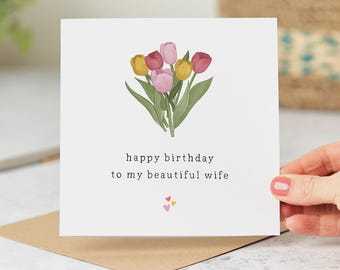 Floral Birthday Card for Wife | Hand-Drawn Tulip Bouquet Design