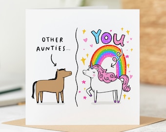 Tarjeta divertida para la tía - Tarjeta de cumpleaños para la tía - Tarjeta de unicornio - Tarjeta personalizada