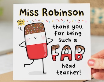 Fab Head Teacher Thank You Card, Personalised Card, Funny Card, Thank You for Being a Fab Head Teacher