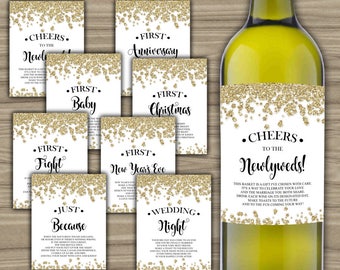 Milestone Wine Labels - Gold - Bridal Shower - Gift Basket - First Year Milestones - INSTANT DOWNLOAD - Year Of Firsts - PRINTABLE - L62