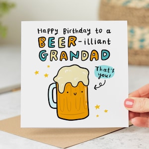 Funny Grandad Birthday Card, Beer-illiant Grandad, Best Grandad Birthday Card, Funny Beer Card, Brilliant Grandad, Cheers Grandad