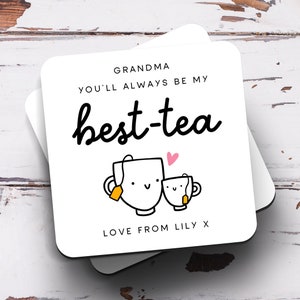 Grandma My Best-Tea Coaster - Personalised Grandma Gift, Funny Gift, Birthday Gift, Mother's Day Gift, Best Grandma Gift