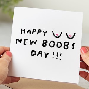 Happy New Boobs Day - Funny Boob Job Card, Congratulations, Good Luck Card, Breast Enlargement, Surgery Card image 1
