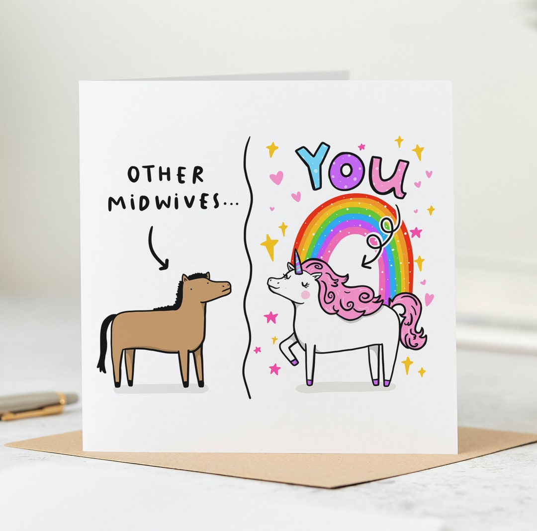 Funny Midwife Card Thank You Card, Congrats Card, Birthday Card Unicorn ...