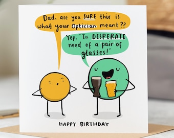 Desperate Need of a Pair of Glasses, Funny Birthday Card For Dad, Personalised Card