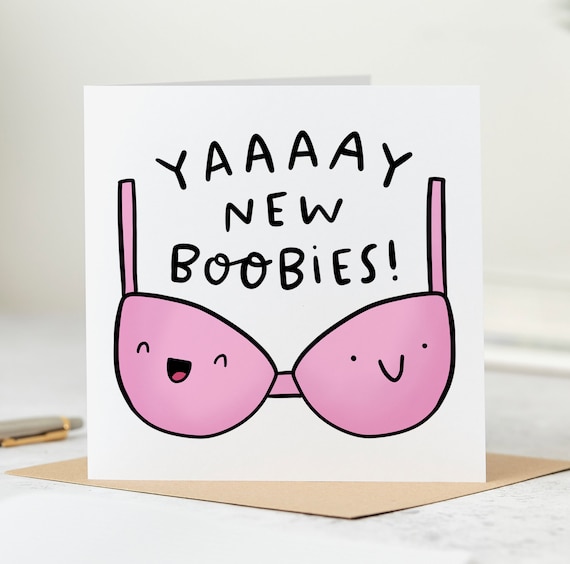 Yay New Boobies - Funny Boob Job Congrats Card - Breast Enlargement - Surgery Card - Personalised Card