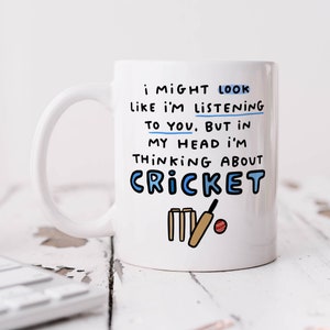 Thinking About Cricket Mug - Funny Personalised Gift, Birthday Gift, Father's Day Gift, Cricket Lover Gift