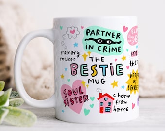 The Bestie Mug, My Sidekick, My Happy Place, My Partner In Crime, My Soul Sister, Best Friend Birthday Gift, For Her