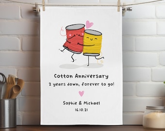 Personalised 2nd Anniversary Tea Towel, Personalised Wedding Anniversary Gift, Funny Gift