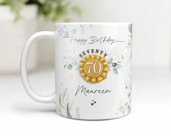 Personalised Floral 70th Birthday Mug with Name