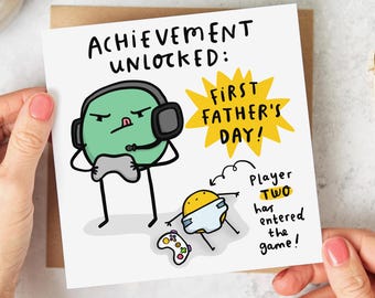 First Father's Day Card, Achievement Unlocked, Funny First Father's Day Card, Gamer Card, Personalised Card