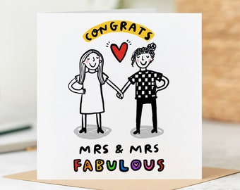 Congrats Mrs and Mrs Fabulous - Funny Lesbian Wedding Card, Engagement Card