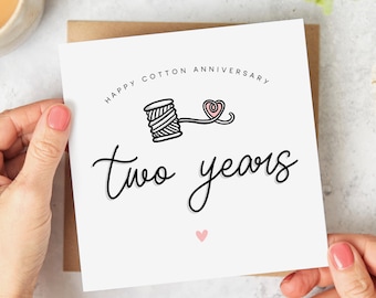 Happy Cotton Anniversary Card - Two Years - 2nd Wedding Anniversary Card - Personalised Card
