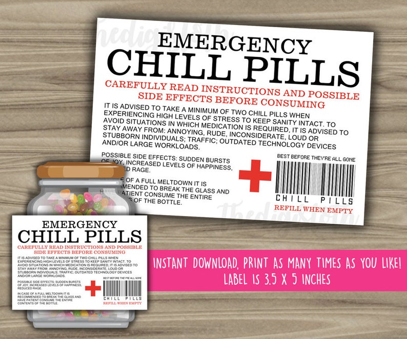 Chill Drugs Printable Label - Humorous Reward - Prompt Obtain - Xmas Reward For Manager - CoWorker - Do the job Office environment Gag Reward - PL11 image regarding Chill Pill Printable Labels known as Chill Tablets Printable Label - Amusing Present - Prompt Down load - Xmas Reward For Manager - CoWorker - Effort and hard work Place of work Gag Reward - PL11
