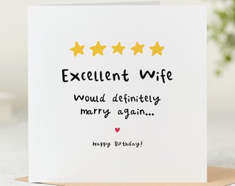 Excellent Wife Birthday Card, Funny Birthday Card for Wife, 5 Star Review, Personalised Card