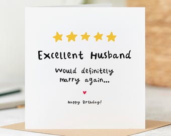 Excellent Husband Birthday Card, Funny Birthday Card for Husband, Personalised Card
