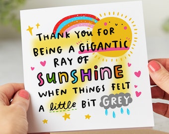 Thank You Being A Gigantic Ray Of Sunshine, Thank You Card, Best Friend, Appreciation Card, Personalised Card