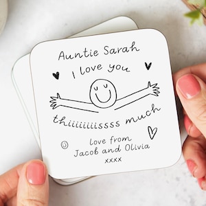 Auntie I Love You This Much Coaster - Personalised Gift, Birthday Gift, Miss You, Thank You, Best Auntie Gift