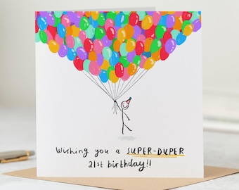 Super Duper 21st Birthday Card, Cute 21st Birthday Card, Wishing You a Super Duper 21st Birthday, Personalised Card