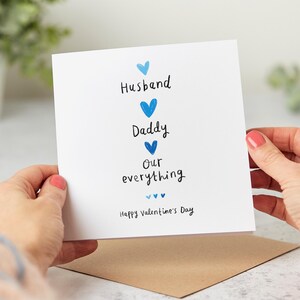 Valentine card for a husband and daddy with blue hearts.