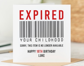Personalised 18th Birthday Card, Funny 18th Birthday Card, Childhood Expired