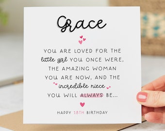 Niece 18th Birthday Card, Personalised 18th Birthday Card, Incredible Niece, You are Loved