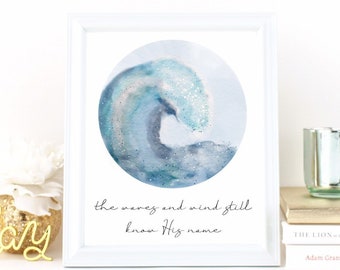 Watercolor Ocean Art Print, Beach Painting, Christian Wall Art, Watercolor Art Print, Quote Art, Gift for her, Storm Art, Bible Art