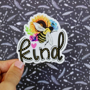 Bee Kind, Laptop Decal, Laptop Stickers, tumbler decal, Honey Bee, Bumblebee, Watercolor Stickers Sunflower, Flowers, decals for, cars, cups